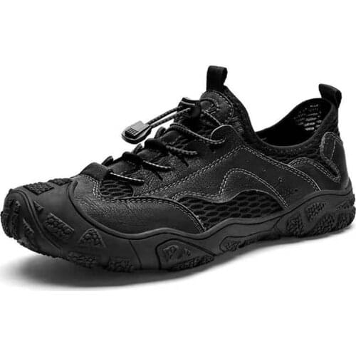 Mens Summer Sandals Mesh Cut-Out Lace Up Casual Sandals Comfortable Breathable Soft Soled Anti Slip Mountaineering Shoes