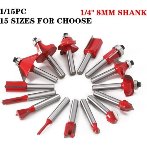15pc Milling Cutter Sets Corner Rounding End Mills Round Over Edge Forming Router Bit Woodworking Tools - 6.35mm/8mm Shank