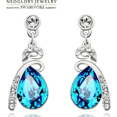 Neoglory Austria Crystal & Rhinestone Long Dangle Earrings Water Drop Design Alloy Plated Women Elegant Style Sale Gift