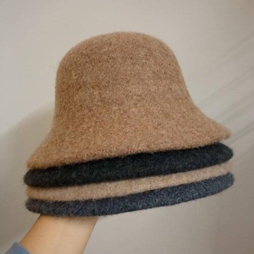 New Thickening Panama Warm Winter Womens Bucket Hat for Teens Felt Wool Hats for Girls Winter Fashion Fur Black Hip Hop Hat Cap