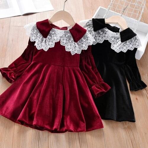 Autumn New Baby Girls Dresses Long Sleeve Lace Collar Kids Princess Dresses Soft Comfort Children Clothes Party Girls Wear