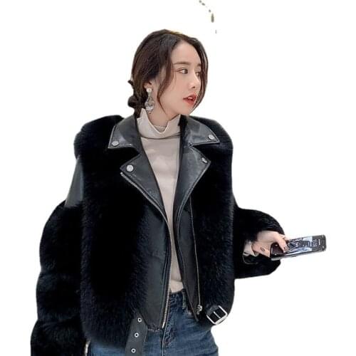 New haining whole skin fox fur coat female motorcycle short thin fur coat net red faux fur coat fur jacket women fur coat