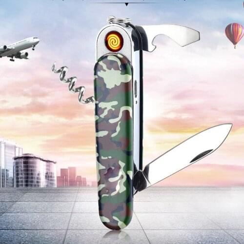 Creative Rechargeable USB Cool Lighter F4 Full-featured Army Knife Cigarette Lighter Multifunctional Tool Set Dropship Suppliers
