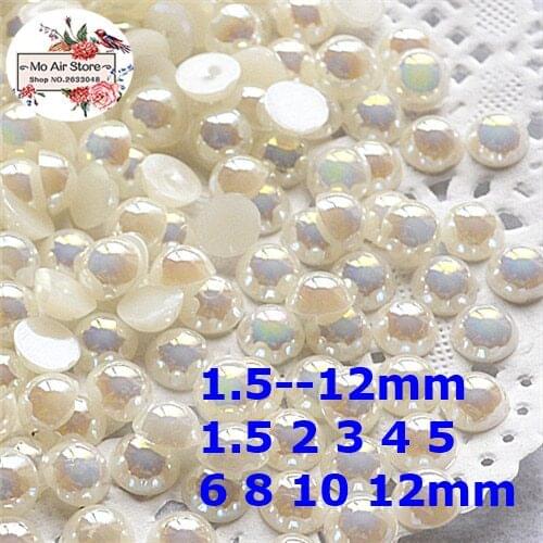 Ivory AB half round pearl Beads ABS Resin Flatback cabochon Simulated pearl Beads 2mm/3mm/4mm/5mm/6mm/8mm/10mm/12mm