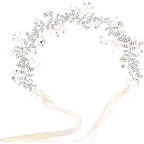 Bride Headband Rhinestone Pearl Jewelry Women Wedding Hair Band Handmade Decor