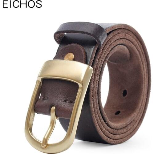 EICHOS Men Belts Genuine Leather Luxury Design Pure leather Strap Man Copper Pin Buckle Vintage Jeans Men Women Waist Belt