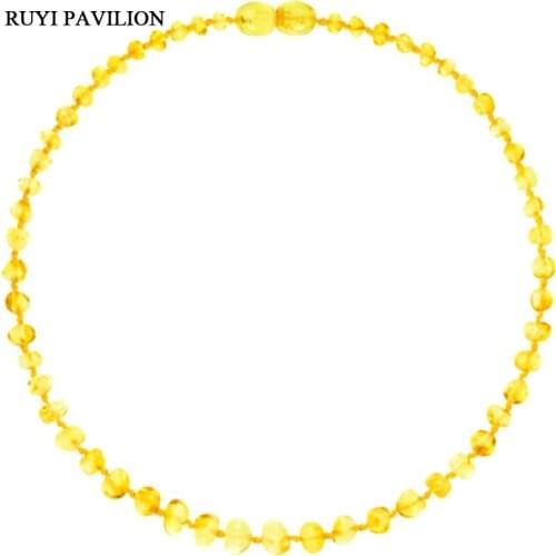 RUYI PAVILION Natural Baltic Amber Necklace For Baby Handmade polished amber beads fine jewler lemon color 32-37cm