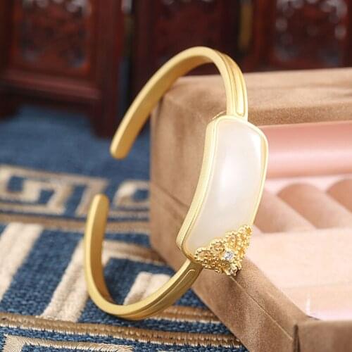 SA SILVERAGE Floret Zircon Joker Open Bracelet Bangles Designer S925 Sterling Silver Ladies Bracelet Hetian Jade Personalized