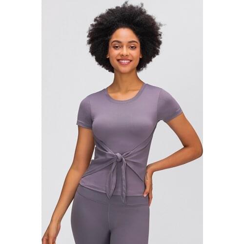 Front Bandage Workout Shirts Women Short Loose Short Sleeve Sport T Shirt Fitness Running Bandage Quick-Drying Yoga T Shirts