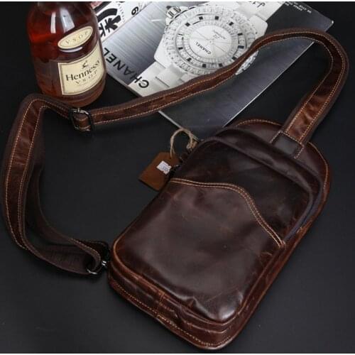 Men Oil wax Genuine Leather Crossbody for Men Casual Bag Vintage brand Single Shoulder Messenger Bag Casual Sling Chest Bag