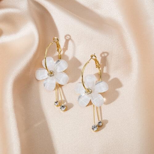 Shiny Crystal Glass Flower Hook Earrings for Women Girl Gold Color Alloy Floral Rhinestone Hanging Drop Earrings Korean Jewelry