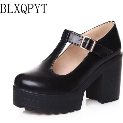 BLXQPYT Big size 34-46 Spring Autumn Women Pointed toe High Coarse Heels 9cm Party wedding shoes thick bottom pumps shoes 933-2