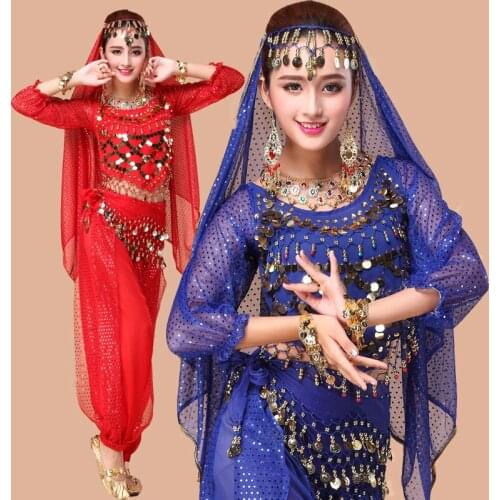 4pcs/Set Women Belly Dance Costumes For Lady Oriental Egypt Belly Dancing Adult Bollywood Costumes Indian Performance Stage Suit