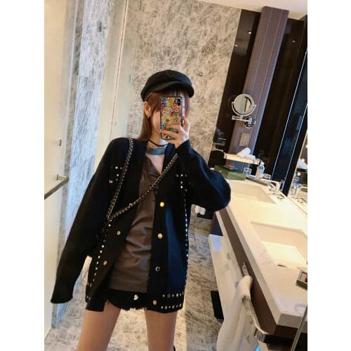Women Sweater 2019 Autumn and Winter New Rivet Metal Buckle Knit Cardigan