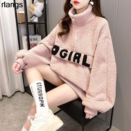 Lazy Style Imitation Lamb Wool Coat Womens Autumn And Winter 2021 New Loose Coat Thickened Big Pockets Plus Velvet Coat Tide