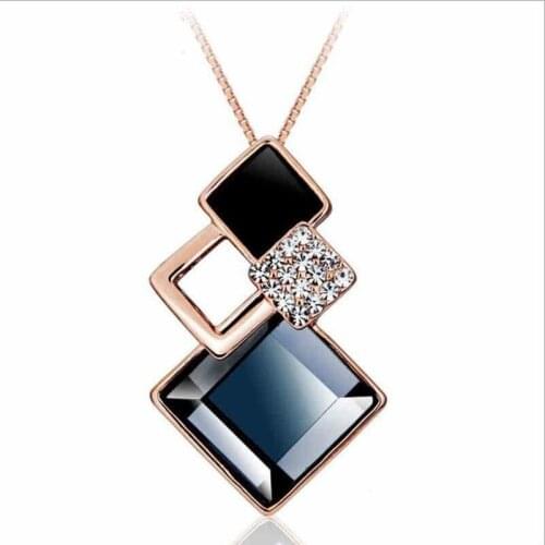 TJP Vintage Crystal Geometric Square Pendant Necklace Female Accessories Fashion Girls Silver 925 Box Chain Necklace Jewelry