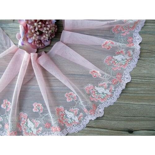 2Yards Embroidered Lace Trim Pink Mesh Fabrics For Bra Lingerie Underwear Womens Dress Decor DIY Accessories 18cm Width