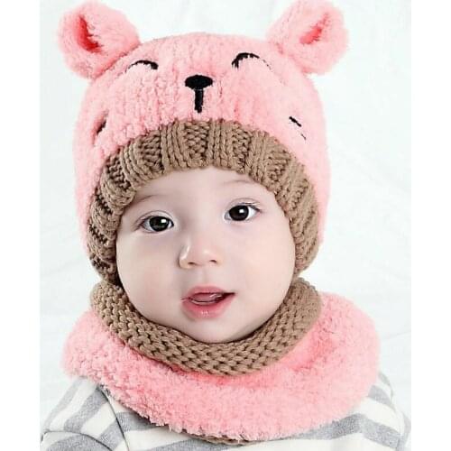 2021 Infant Baby Girls Boys Warm Hat Winter Hooded Scarf Ear flap Knitted Adorable Cap Cute Gift 1-3 T