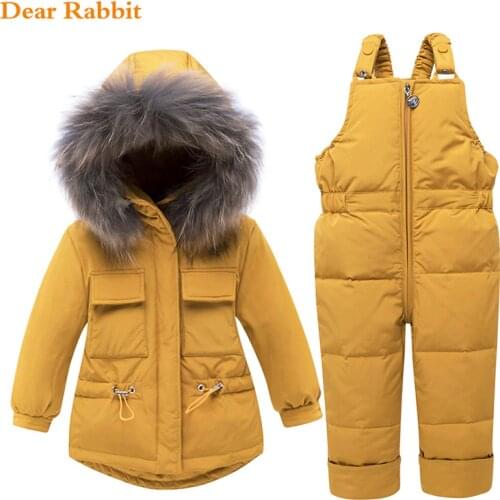 2021 Winter Down Jacket Kids Overalls For Girls clothes Children Snowsuit Baby Boy Parka Coat Toddler Clothing Set -30 Degrees