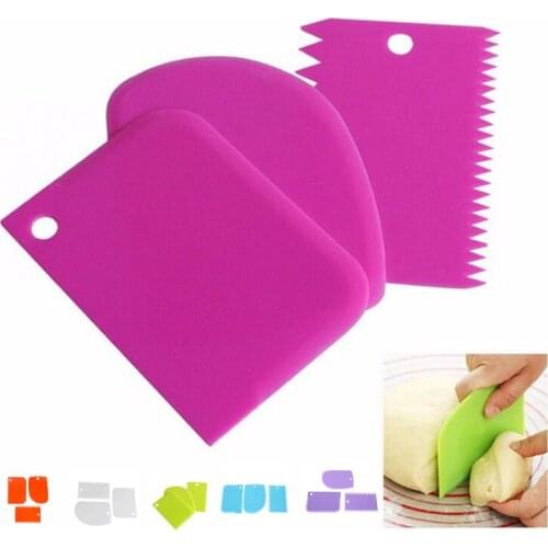 3Pc Baking Pastry Tools Plastic Dough Knife Icing Fondant Scraper Decorating Plain Smooth Jagged Edge Spatulas Cutters Cake Tool