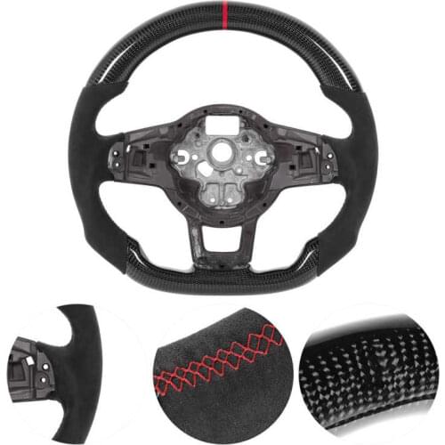 New Carbon Fiber Steering Wheel Suede Fit for Mk7/Mk7.5 GTD/R 2013-2020 Red Stitching