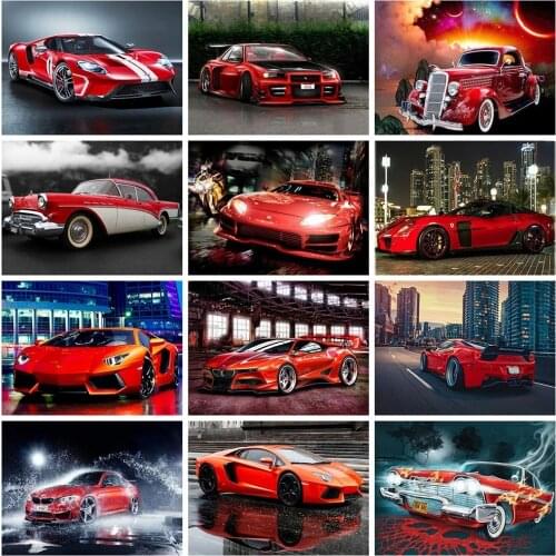 Full Square/Round Drill 5D Diamond Painting Car Diamond Embroidery Red Sports Car Mosaic Cross Stitch Landscape Home Decor Gift