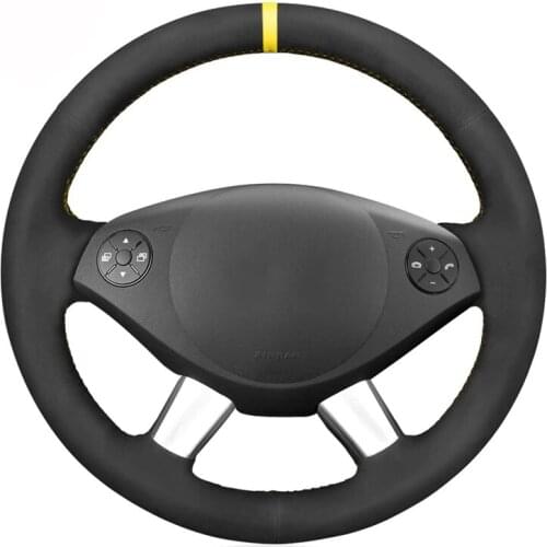 Black Suede Yellow Marker Soft Car Steering Wheel Cover For Mercedes Benz W639 Viano 2010-2015 Vito 2010-2015 Valente 2012-2015