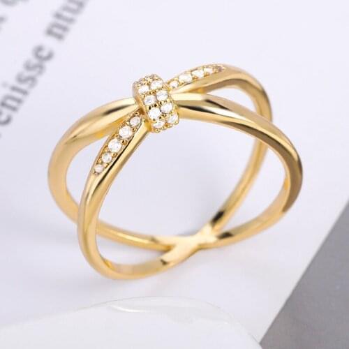 Zircon Simple Jewelry X Cross Finger Ring Female Fashion Micro Paved Crystal Rings Infinity Sign Women Silver Color Rings Party