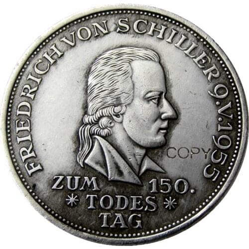 DE(15)Germany, Federal Republic, 5 Mark, 1955 F Silver Plated Copy Coin