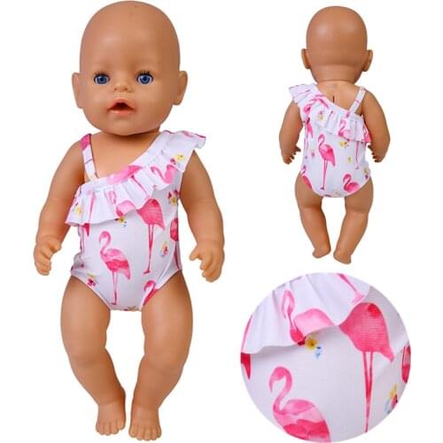 Baby Doll Summer Clothes for 43cm Born Baby Doll Swim Clothes 18 Inch Toys for Girls Flamingo Swim American Girl Doll Bikini