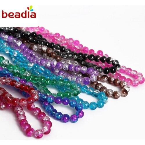 Two-Tone Color Crackle Glass Round Loose Spacer Beads Dia 8mm Hole 1mm 50pcs/strand 10 Colors For DIY Jewelry Findings Making