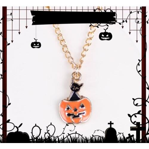 Hot Sale Fashion Simple Alloy Small Pumpkin Cartoon Monster Pendant Halloween Ghosts Popular Funny Necklace Couple Accessories