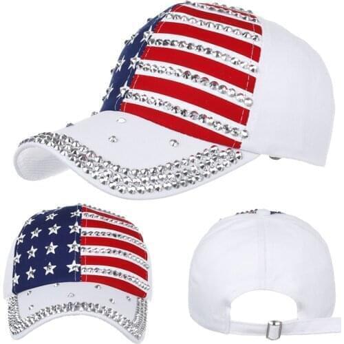Fashion USA Flag Embroidery Baseball Cap Men Women Diamond Rivet Cool Hats Rap Rock Caps Mens Snapback Sun Hats Dad Hat Gorras