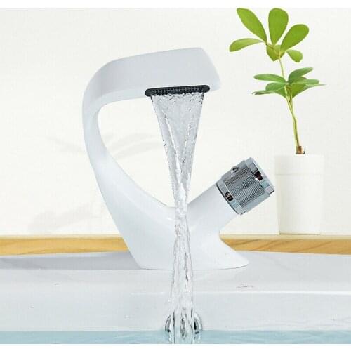 Creative Waterfall White Basin Faucet Hot&Cold Water Single Holder Bathroom Sink Mixer Taps Home Improvement Kitchen Accessories