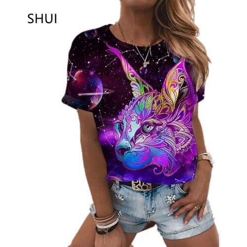 2021 Summer New Galaxy Space 3D Printing Color Starry Sky Cute Cat Funny Casual Fashion Short-sleeved Summer T-shirt Oversize