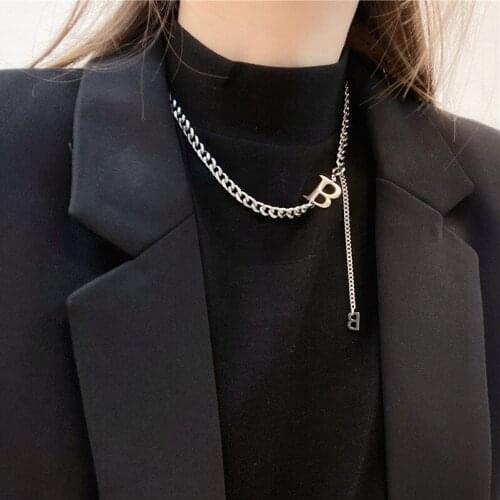 Fashion Letter "B" Necklace Silver Color Stainless Steel Necklace Womens Short Chain Collarbone Hip Hop Party Jewelry