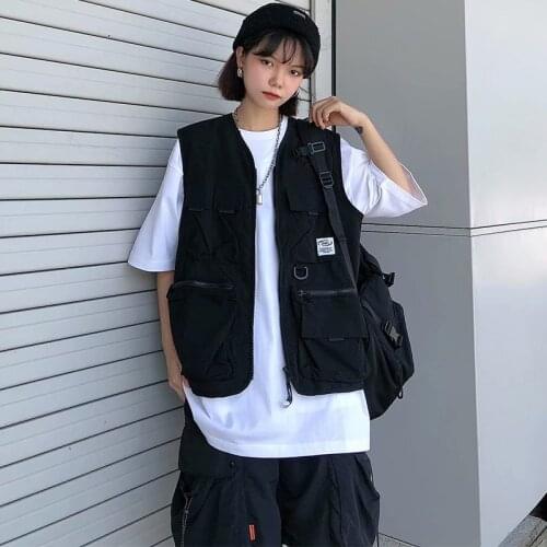 Mens Japanese Style Multi-pocket Korean Fashion Trend Handsome Vest High Street Vest Vest Tooling Jacket