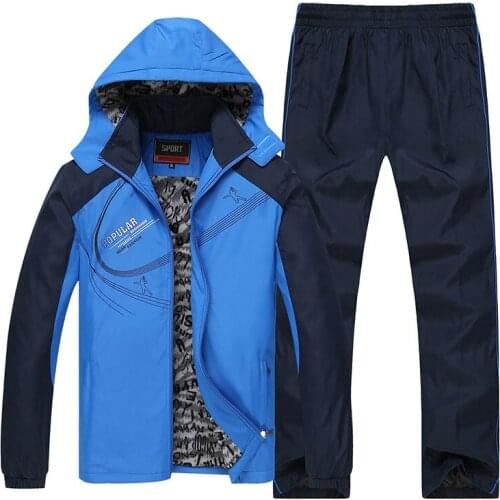 New Mens Winter Sportswear Thicken Warm Coat + Pants Suit Casual Male Tracksuit Outwear Hoodie Jacket Sets Large Size 6XL