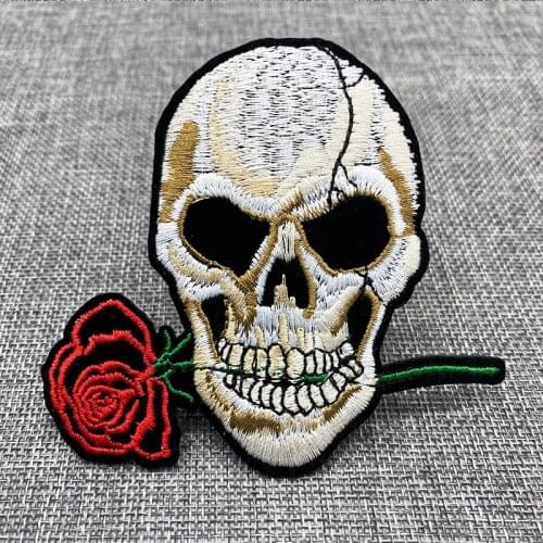 Skull rose embroidery patch DIY Iron on Clothes Cropped Badges Applique for Jacket Jeans Cloth Decoration Apparel Garment