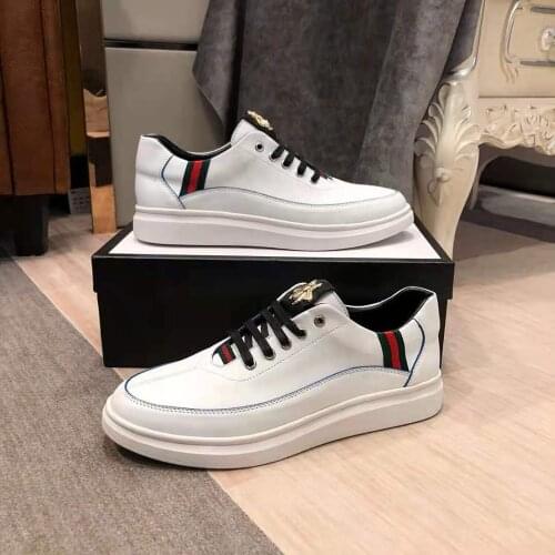 New Fashion Mens Casual Sneakers Korean Trainers All-Match Genuine Leather Small White Shoes Breathable Lace-up Shoes For Male