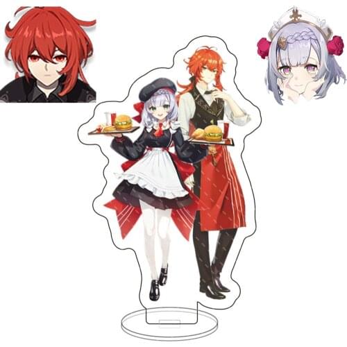 Hot Anime Genshin Impact Cosplay Diluc Noelle Joint Fast Food Special Edition Acrylic Stands Fans Collection Props Xmas Gift