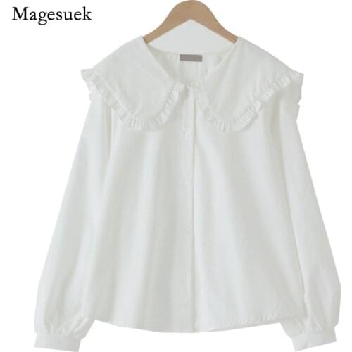 Plus Size Woman Blouses Tops Long Sleeve White Blouse Women Chic Turn-down Collar Vintage Cotton Shirt Female Femme Blusas 14836
