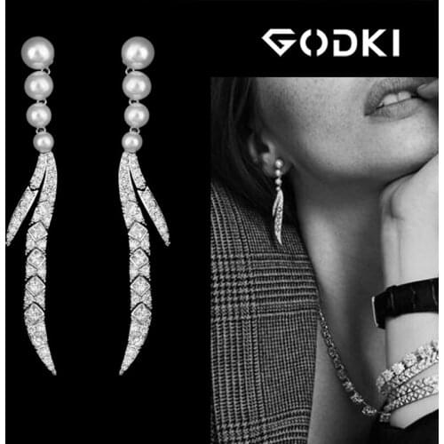 GODKI Simulated Pearl Micro Cubic Zirconia Pave Women Wedding Bridal Party Engagement Dress Earring