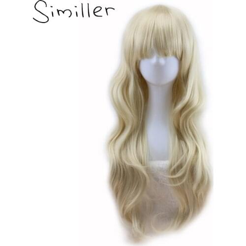 Similler 24" Similler Long Curly Synthetic Wigs Fringe Bangs With Free Wig Cap Golden High Temperature Fiber Hair