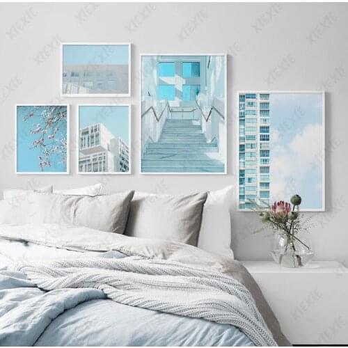 Modern Nordic Landscape Poster City Architecture Canvas Painting Blue Sky Art Wallpaper Craft Decoration Home Print Picture