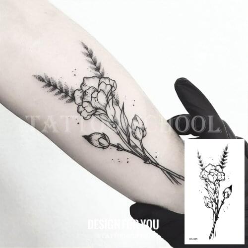 Black White Flowers Tattoos Sticker Water Transfer Temporary Drawing Body Art Fake Tattos For man women
