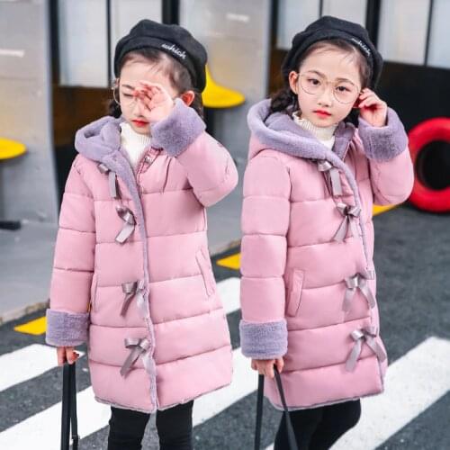 Girls Cotton Padded Warm Winter Coat Girl Thick Hooded Jacket Cotton Parka Long Overcoat Kids Snowsuit Plus Velvet Cotton Jacket