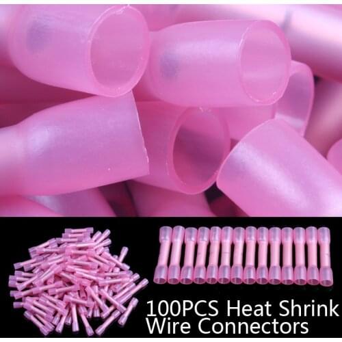 100pcs/lot Waterproof Red Heat Shrink Butt Connector Hot Melt Glue Inside 1.5-2.5mm2 Cable Wire Crimp Splice Butt Terminal Kit