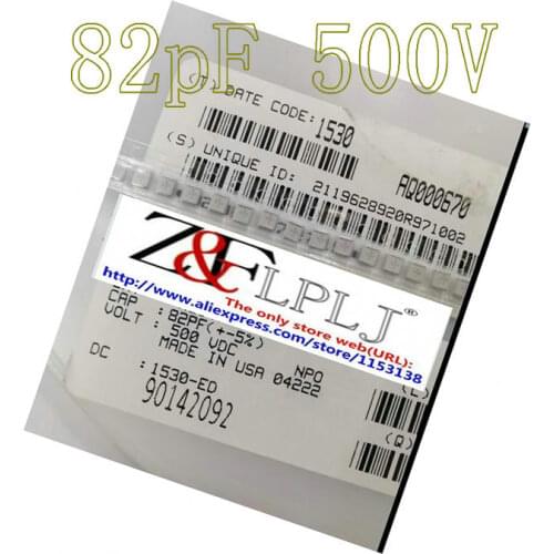 High-Q Multilayer Porcelain Capacitor AQ147A820JAJME 82pF 500V A820J Size:1111(1210) New Original 20pcs/lot