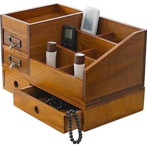 Iron handle wooden cosmetic storage box can be hung and placed retro dressing table solid wooden box